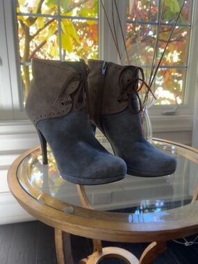 Buffalo London Two-Tone Leather Lace-Up Stiletto Ankle Boots